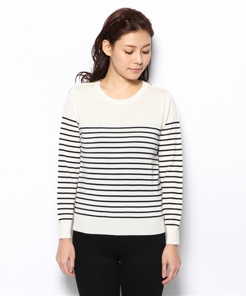 BEAMS LIGHTS Women's（ビームスライツ ウィメンズ）の「□BEAMS LIGHTS / ショルダーボタン ボーダープルオーバー（ニット/セーター・レディース・ブラウン系その他/ネイビー・ONE SIZE）」の3枚目の写真