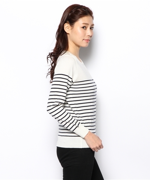 BEAMS LIGHTS Women's（ビームスライツ ウィメンズ）の「□BEAMS LIGHTS / ショルダーボタン ボーダープルオーバー（ニット/セーター・レディース・ブラウン系その他/ネイビー・ONE SIZE）」の4枚目の写真