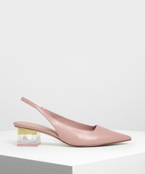 CHARLES & KEITH(チャールズ & キース)の「アクセントルーサイトヒールスライダー / Accented Lucite Heel Slingbacks(サンダル・レディース・ブラック/アイボリー・22.5cm/23cm/23.5cm/24.5cm/25cm)」の1枚目の写真