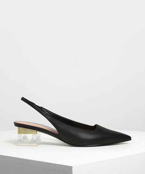 CHARLES & KEITH(チャールズ & キース)の「アクセントルーサイトヒールスライダー / Accented Lucite Heel Slingbacks(サンダル・レディース・ブラック/アイボリー・22.5cm/23cm/23.5cm/24.5cm/25cm)」の2枚目の写真
