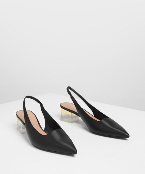 CHARLES & KEITH(チャールズ & キース)の「アクセントルーサイトヒールスライダー / Accented Lucite Heel Slingbacks(サンダル・レディース・ブラック/アイボリー・22.5cm/23cm/23.5cm/24.5cm/25cm)」の4枚目の写真