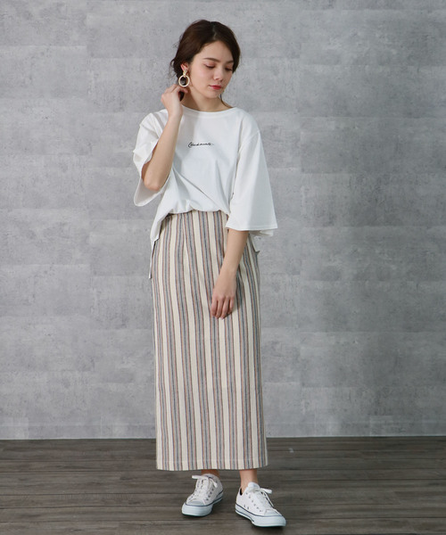 vingtrois（バントロア）の「【vingtrois】ハイウエストマルチストライプタイトスカート（スカート・レディース・ベージュ/ネイビー/キャメル・M）」の11枚目の写真