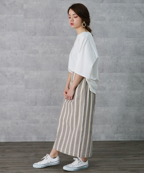 vingtrois（バントロア）の「【vingtrois】ハイウエストマルチストライプタイトスカート（スカート・レディース・ベージュ/ネイビー/キャメル・M）」の4枚目の写真