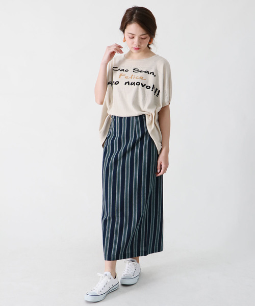 vingtrois（バントロア）の「【vingtrois】ハイウエストマルチストライプタイトスカート（スカート・レディース・ベージュ/ネイビー/キャメル・M）」の6枚目の写真