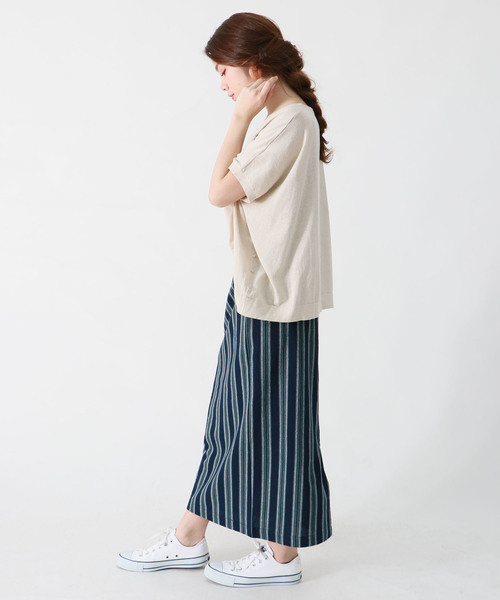 vingtrois（バントロア）の「【vingtrois】ハイウエストマルチストライプタイトスカート（スカート・レディース・ベージュ/ネイビー/キャメル・M）」の9枚目の写真