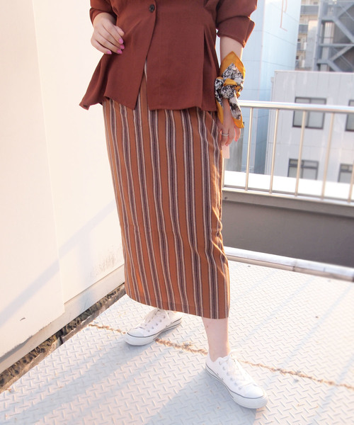 vingtrois（バントロア）の「【vingtrois】ハイウエストマルチストライプタイトスカート（スカート・レディース・ベージュ/ネイビー/キャメル・M）」の17枚目の写真