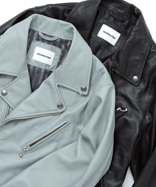 MONKEY TIME（モンキータイム）の「MT∴ シープレザー ニュールック ダブル ライダースジャケット◇§（ライダースジャケット・メンズ・ブラック/グレー・SMALL/MEDIUM/LARGE/X-LARGE）」の7枚目の写真