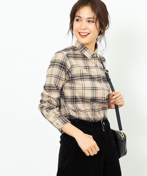 coen（コーエン）の「インディアンコットンネルシャツ（シャツ/ブラウス・レディース・ベージュ/ネイビー/グレー・LARGE/MEDIUM）」の10枚目の写真