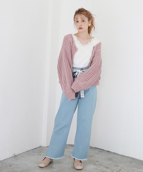 one after another NICE CLAUP（ワンアフターアナザーナイスクラップ）の「リボン付きレースインナー（タンクトップ・レディース・ベージュ/ブラウン/オフホワイト/ミント/ボルドー・FREE）」の17枚目の写真