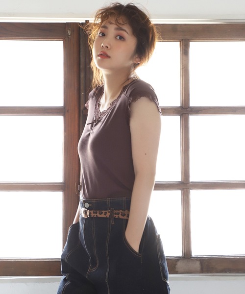 one after another NICE CLAUP（ワンアフターアナザーナイスクラップ）の「リボン付きレースインナー（タンクトップ・レディース・ベージュ/ブラウン/オフホワイト/ミント/ボルドー・FREE）」の18枚目の写真