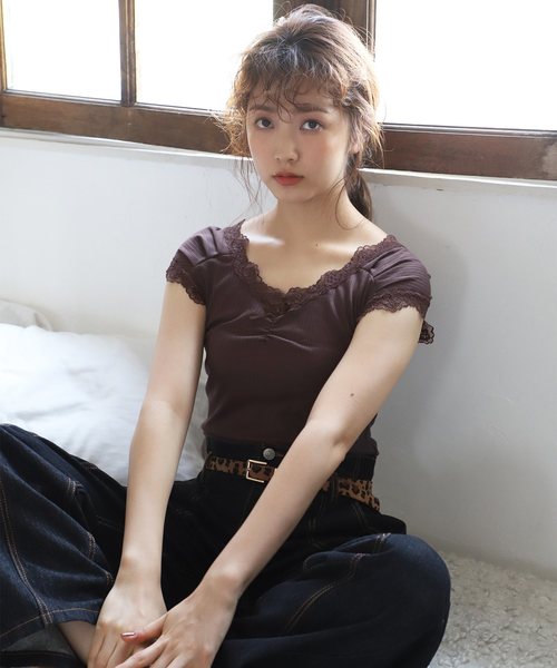 one after another NICE CLAUP（ワンアフターアナザーナイスクラップ）の「リボン付きレースインナー（タンクトップ・レディース・ベージュ/ブラウン/オフホワイト/ミント/ボルドー・FREE）」の19枚目の写真