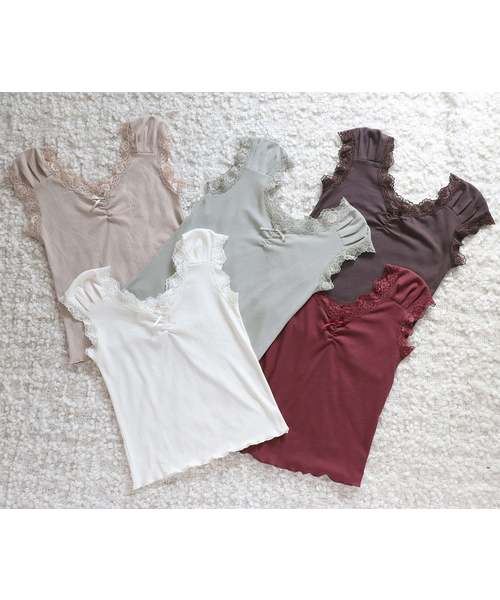 one after another NICE CLAUP（ワンアフターアナザーナイスクラップ）の「リボン付きレースインナー（タンクトップ・レディース・ベージュ/ブラウン/オフホワイト/ミント/ボルドー・FREE）」の6枚目の写真