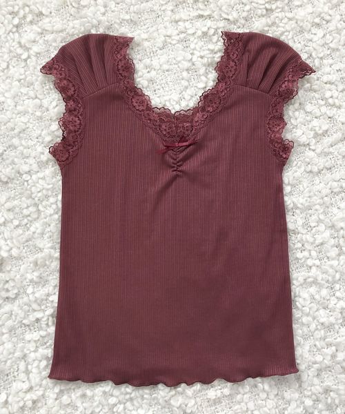 one after another NICE CLAUP（ワンアフターアナザーナイスクラップ）の「リボン付きレースインナー（タンクトップ・レディース・ベージュ/ブラウン/オフホワイト/ミント/ボルドー・FREE）」の7枚目の写真