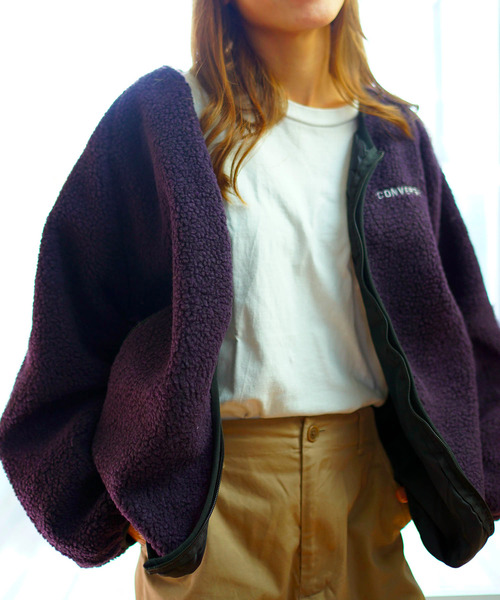 CONVERSE(コンバース)の「【CONVERSE/コンバース】シープボアジップジャケット モコモコ ブランドロゴ 刺繍(その他アウター)」|ダークパープル