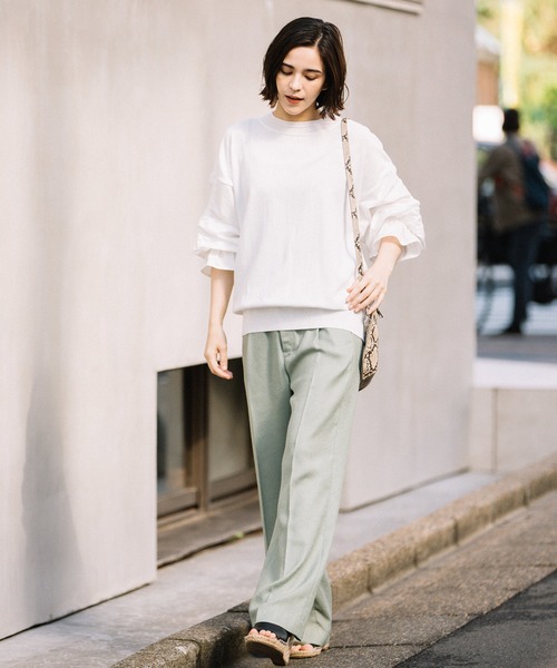 Munich（ミューニック）の「リネンライクトリアセテートワイドパンツ(セットアップ可）（スラックス・レディース・ブラック/ブラウン/ライトグリーン/キナリ・S/M/XS）」の5枚目の写真