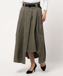綿ツイルベルト付き配色ステッチフレアスカート
