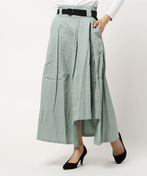 STYLEBLOCK（スタイルブロック）の「綿ツイルベルト付き配色ステッチフレアスカート（スカート・レディース・ブラック/ベージュ/カーキ/ミント/ライトベージュ・M）」の5枚目の写真