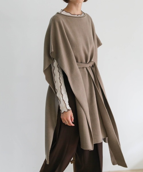 select MOCA（セレクトモカ）の「ウエストベルトニットポンチョ（その他トップス・レディース・アイボリー/キャメル/アッシュ・FREE）」の3枚目の写真