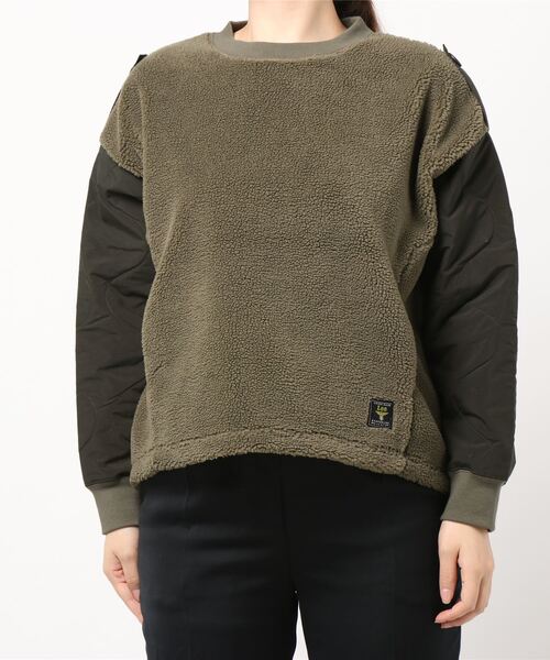 Lee(リー)の「【Lee】KILTTING SLEEVE PULLOVER(ニット/セーター・レディース・ベージュ/グリーン・FREE)」の2枚目の写真