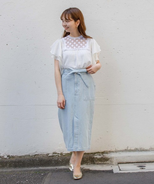 flower（フラワー）の「ティディーデニムスカート（デニムスカート・レディース・ホワイト/ブルー・FREE）」の9枚目の写真
