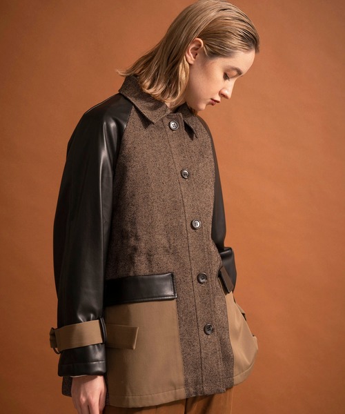 MAISON SPECIAL（メゾンスペシャル）の「MIXテキスタイルボリュームジャケット【MAISON SPECIAL/メゾンスペシャル】（カバーオール・レディース・ブラック/ブラウン・FREE）」の2枚目の写真