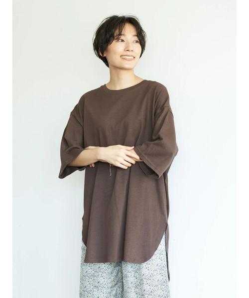 AMERICAN HOLIC（アメリカンホリック）の「前後差5分袖カットチュニック　＊（Tシャツ/カットソー・レディース・オフホワイト/チャコールグレー/ブラウン/サックスブルー/ベージュ・FREE）」の7枚目の写真