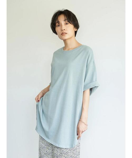 AMERICAN HOLIC（アメリカンホリック）の「前後差5分袖カットチュニック　＊（Tシャツ/カットソー・レディース・オフホワイト/チャコールグレー/ブラウン/サックスブルー/ベージュ・FREE）」の9枚目の写真