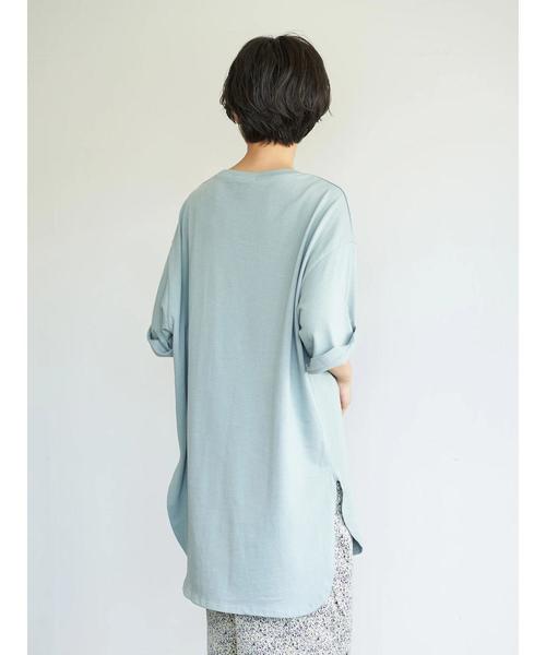 AMERICAN HOLIC（アメリカンホリック）の「前後差5分袖カットチュニック　＊（Tシャツ/カットソー・レディース・オフホワイト/チャコールグレー/ブラウン/サックスブルー/ベージュ・FREE）」の11枚目の写真