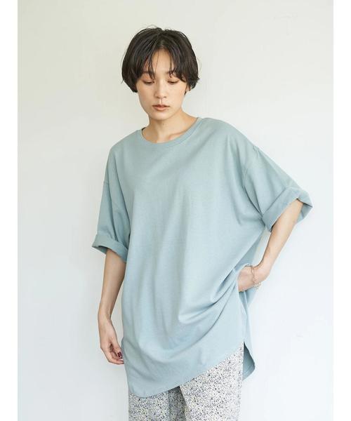 AMERICAN HOLIC（アメリカンホリック）の「前後差5分袖カットチュニック　＊（Tシャツ/カットソー・レディース・オフホワイト/チャコールグレー/ブラウン/サックスブルー/ベージュ・FREE）」の12枚目の写真