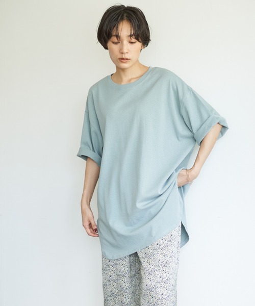 AMERICAN HOLIC（アメリカンホリック）の「前後差5分袖カットチュニック　＊（Tシャツ/カットソー・レディース・オフホワイト/チャコールグレー/ブラウン/サックスブルー/ベージュ・FREE）」の5枚目の写真