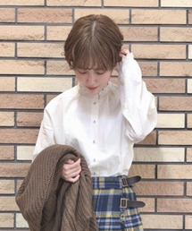 Samansa Mos2 | 衿刺繍シャーリング前開きブラウス(シャツ/ブラウス)