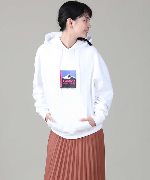 CAMP7（キャンプセブン）の「【CAMP7】ボックスロゴプリントパーカー（パーカー・レディース・ホワイト/ベージュ/グリーン・M/L）」の14枚目の写真