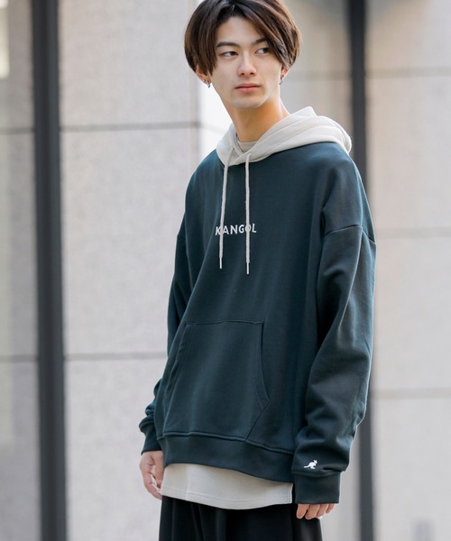 KANGOL(カンゴール)の「【 KANGOL × A.S.M コラボ 】 カンゴール ユニセックス T/C裏毛 スウェット オーバーサイズ ビッグ コンビ パーカー(パーカー・メンズ・ミント/サックスブルー/ホワイト/ラベンダー/ブラック/グレイッシュベージュ・50/48)」の2枚目の写真