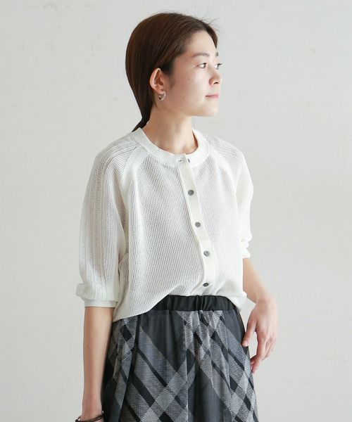 NOMBRE IMPAIR（ノンブルアンペール）の「メッシュ編み　ラグランカーデ（カーディガン/ボレロ・レディース・ホワイト/ネイビー・FREE）」の2枚目の写真