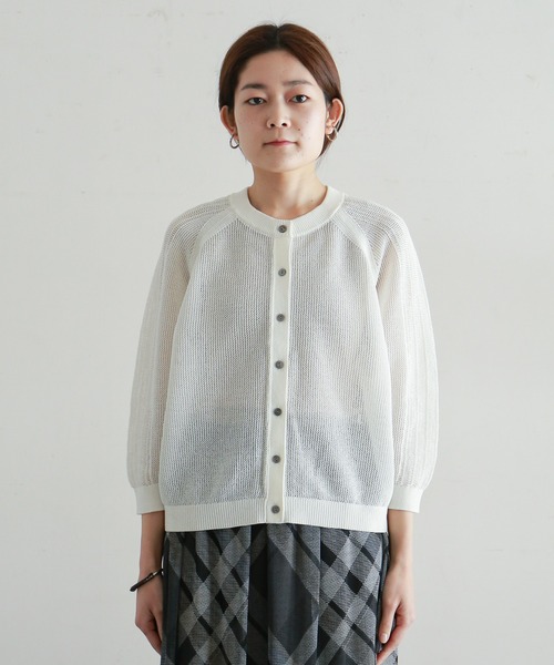 NOMBRE IMPAIR（ノンブルアンペール）の「メッシュ編み　ラグランカーデ（カーディガン/ボレロ・レディース・ホワイト/ネイビー・FREE）」の11枚目の写真