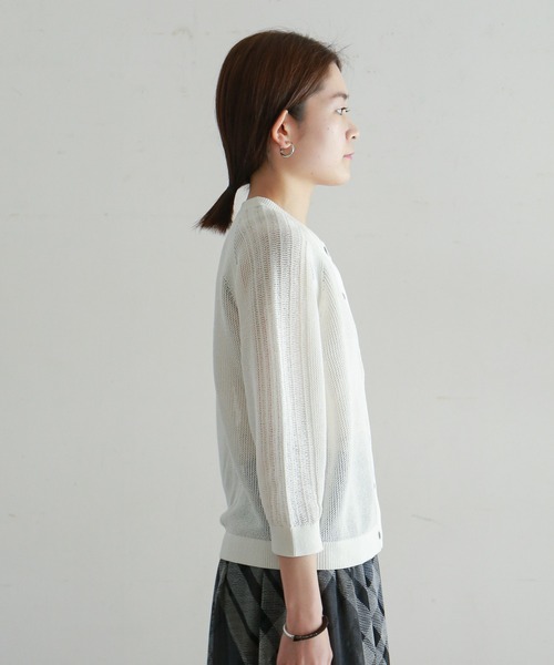 NOMBRE IMPAIR（ノンブルアンペール）の「メッシュ編み　ラグランカーデ（カーディガン/ボレロ・レディース・ホワイト/ネイビー・FREE）」の12枚目の写真