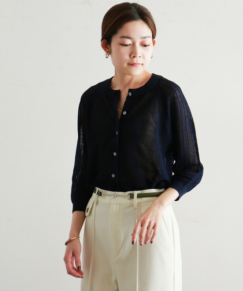 NOMBRE IMPAIR（ノンブルアンペール）の「メッシュ編み　ラグランカーデ（カーディガン/ボレロ・レディース・ホワイト/ネイビー・FREE）」の14枚目の写真