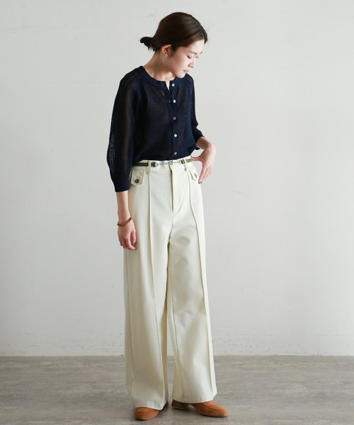 NOMBRE IMPAIR（ノンブルアンペール）の「メッシュ編み　ラグランカーデ（カーディガン/ボレロ・レディース・ホワイト/ネイビー・FREE）」の4枚目の写真