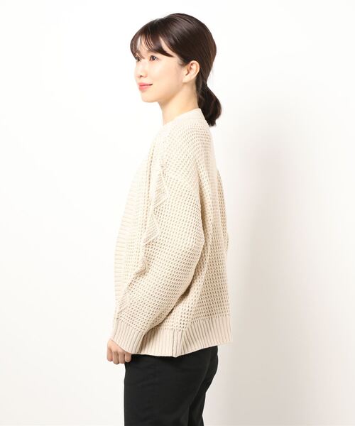 mimi toujours（ミミトゥジュール）の「ニット カーディガン ワッフル編み omom×mimi toujours（カーディガン/ボレロ・レディース・ベージュ/ブルー系その他・M）」の4枚目の写真