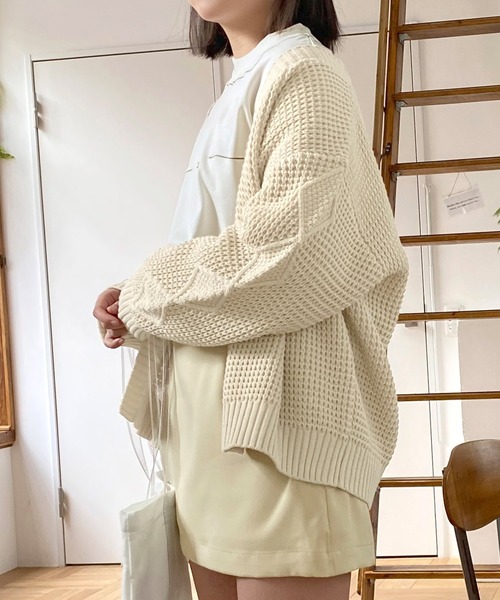 mimi toujours（ミミトゥジュール）の「ニット カーディガン ワッフル編み omom×mimi toujours（カーディガン/ボレロ・レディース・ベージュ/ブルー系その他・M）」の9枚目の写真