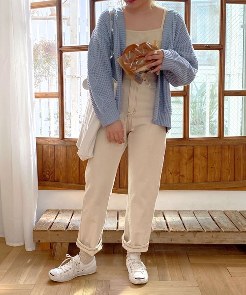 mimi toujours（ミミトゥジュール）の「ニット カーディガン ワッフル編み omom×mimi toujours（カーディガン/ボレロ・レディース・ベージュ/ブルー系その他・M）」の11枚目の写真