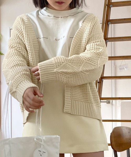 mimi toujours（ミミトゥジュール）の「ニット カーディガン ワッフル編み omom×mimi toujours（カーディガン/ボレロ・レディース・ベージュ/ブルー系その他・M）」の16枚目の写真