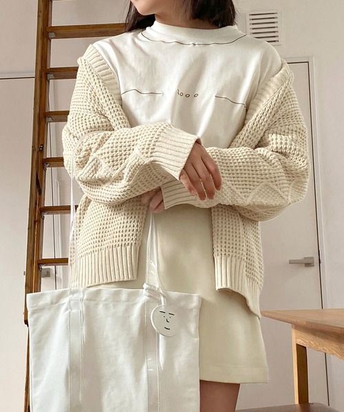 mimi toujours（ミミトゥジュール）の「ニット カーディガン ワッフル編み omom×mimi toujours（カーディガン/ボレロ・レディース・ベージュ/ブルー系その他・M）」の6枚目の写真