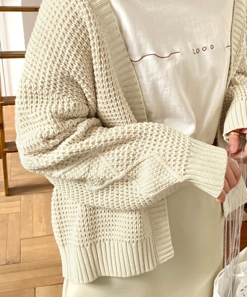 mimi toujours（ミミトゥジュール）の「ニット カーディガン ワッフル編み omom×mimi toujours（カーディガン/ボレロ・レディース・ベージュ/ブルー系その他・M）」の8枚目の写真