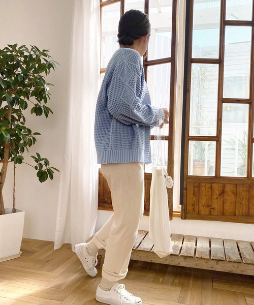 mimi toujours（ミミトゥジュール）の「ニット カーディガン ワッフル編み omom×mimi toujours（カーディガン/ボレロ・レディース・ベージュ/ブルー系その他・M）」の17枚目の写真
