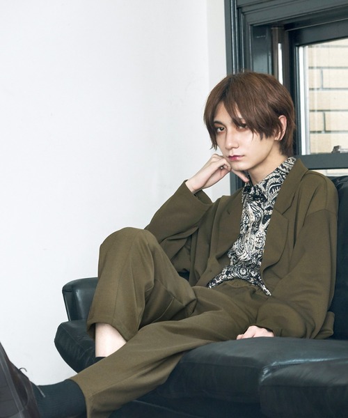 BASQUE magenta（バスクマゼンタ）の「オーバーサイズ ライト ジャケット & テーパードパンツ セットアップ（ワイドテーラードシャツJKT/テーパードパンツ）（セットアップ・メンズ・ブラック/ベージュ/ブラウン/オリーブ・M/L）」の4枚目の写真