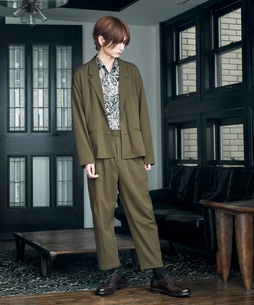 BASQUE magenta（バスクマゼンタ）の「オーバーサイズ ライト ジャケット & テーパードパンツ セットアップ（ワイドテーラードシャツJKT/テーパードパンツ）（セットアップ・メンズ・ブラック/ベージュ/ブラウン/オリーブ・M/L）」の8枚目の写真