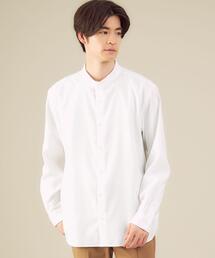 green label relaxing | ＜ 機能 / 洗濯機洗い可 ＞ コットン × 麻 バンドカラー シャツ(ビジネスシャツ)