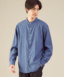 green label relaxing | ＜ 機能 / 洗濯機洗い可 ＞ コットン × 麻 バンドカラー シャツ(ビジネスシャツ)