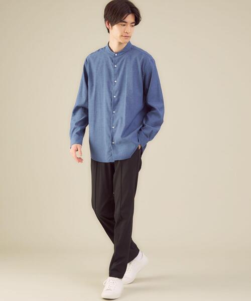 green label relaxing（グリーンレーベルリラクシング）の「＜ 機能 / 洗濯機洗い可 ＞ コットン × 麻 バンドカラー シャツ（ビジネスシャツ・メンズ・ダークブラウン/コバルトブルー/ホワイト・LARGE/SMALL/MEDIUM/X-LARGE）」の7枚目の写真